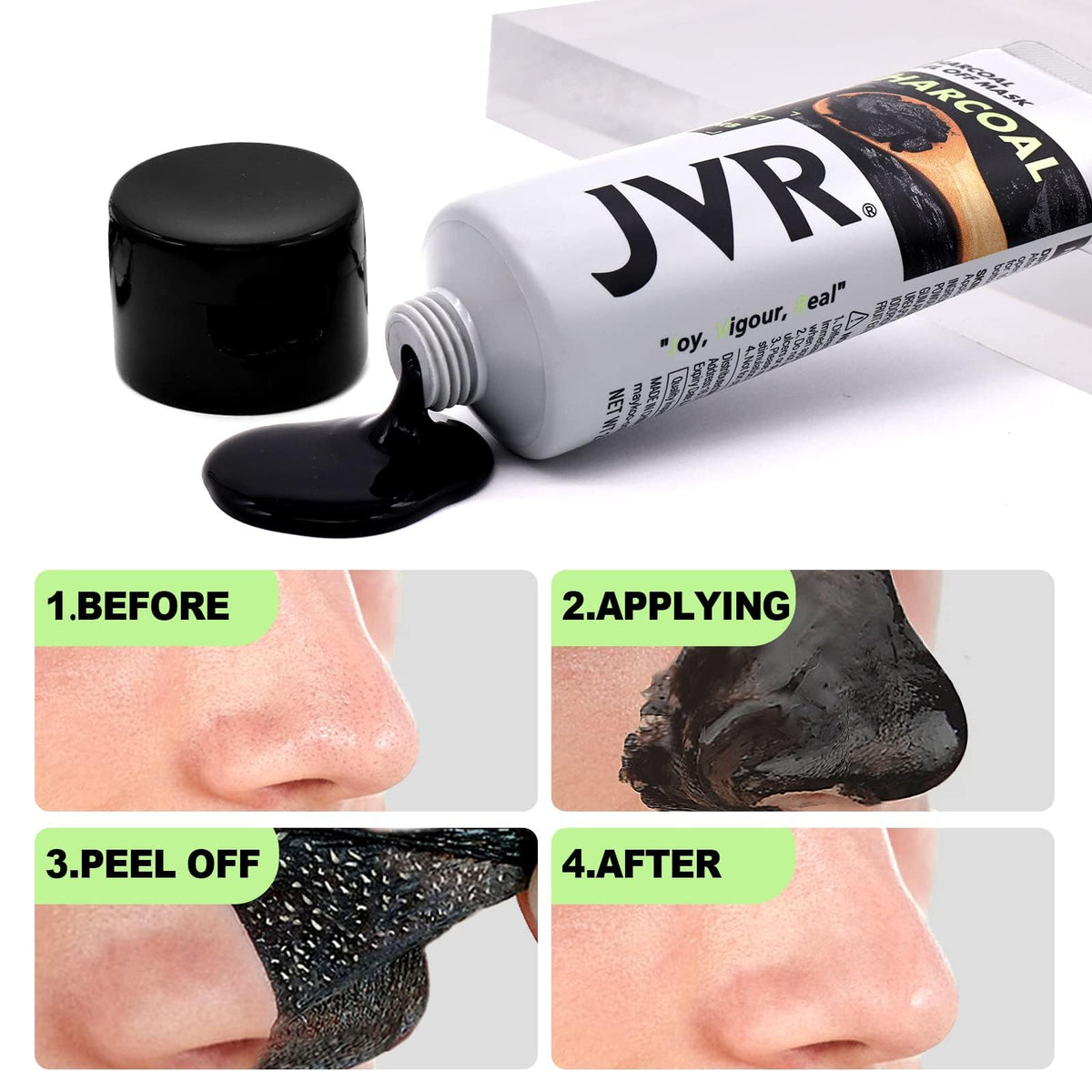 JVR Charcoal Peel Off Face Mask on model's face