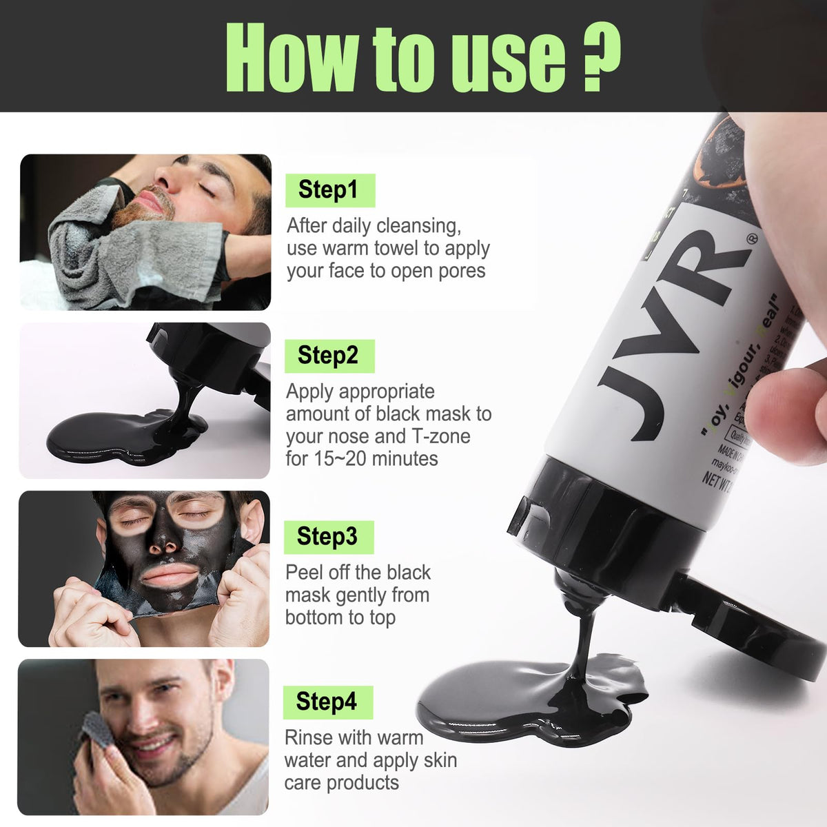 JVR Charcoal Peel Off Face Mask side view