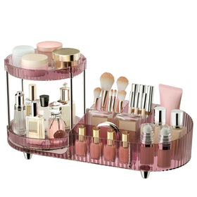Jywantful 360 Rotating Makeup Organizer front view with clear burgundy design