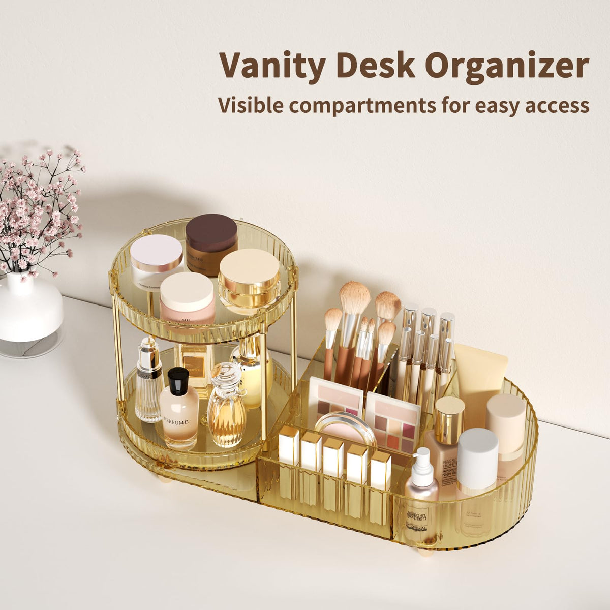 Jywantful makeup organizer on a bathroom counter