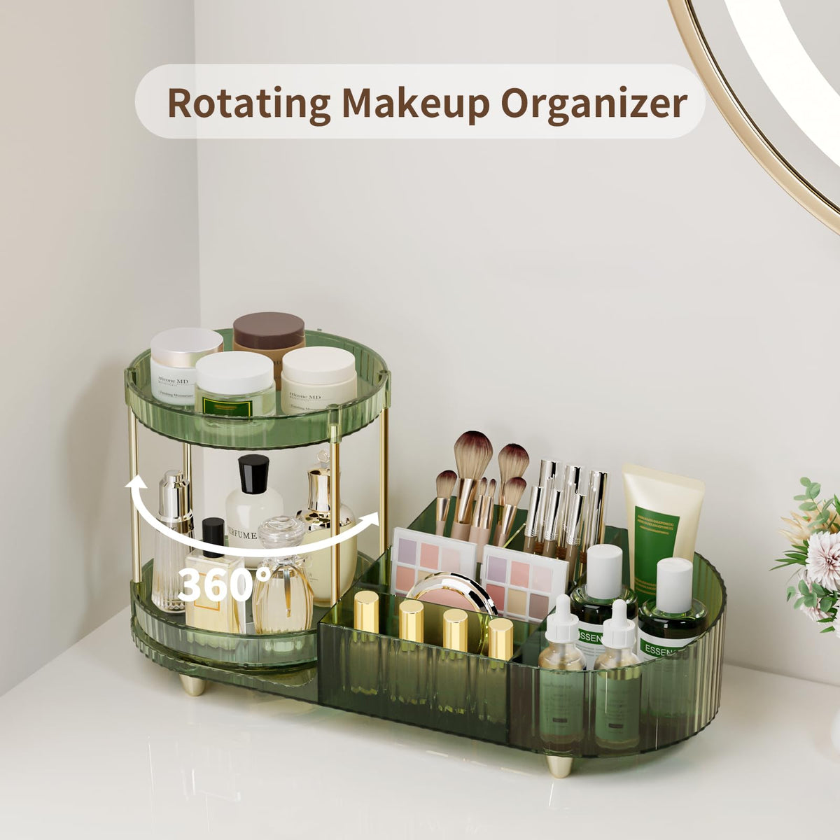 Jywantful makeup organizer showing multi-compartment structure with cosmetics