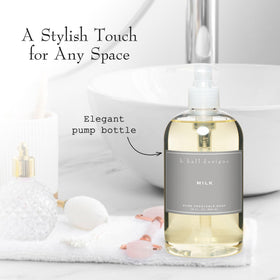 K. Hall Designs Milk Liquid Hand Soap creamy-sweet coconut vanilla in a bathroom setting