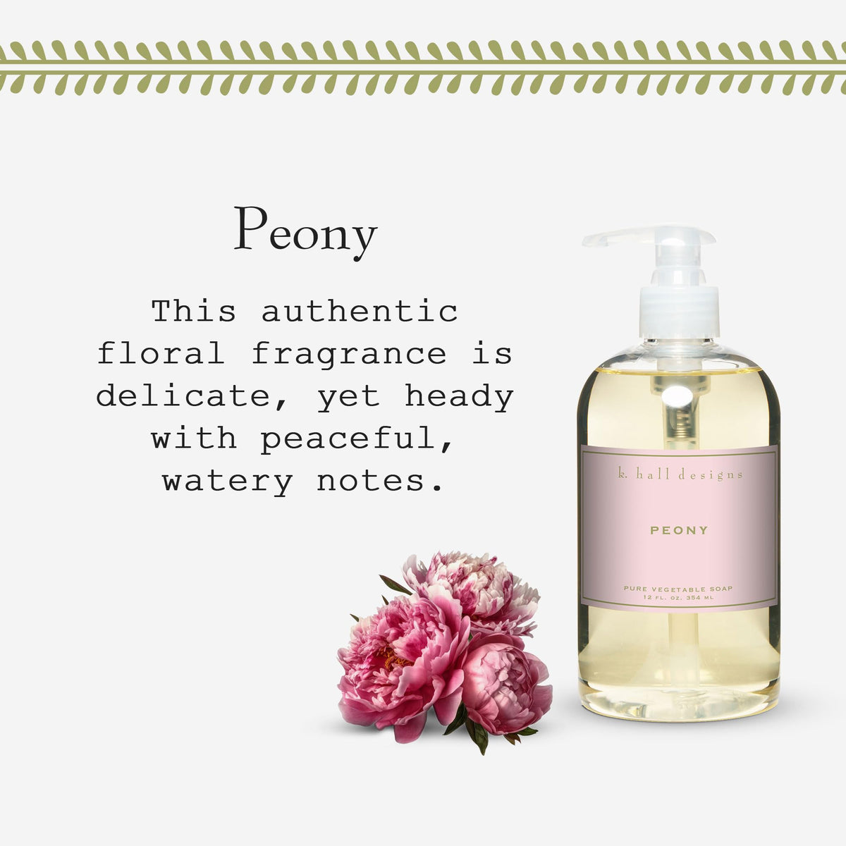 K. Hall Designs Peony Liquid Hand Soap lathering on hands
