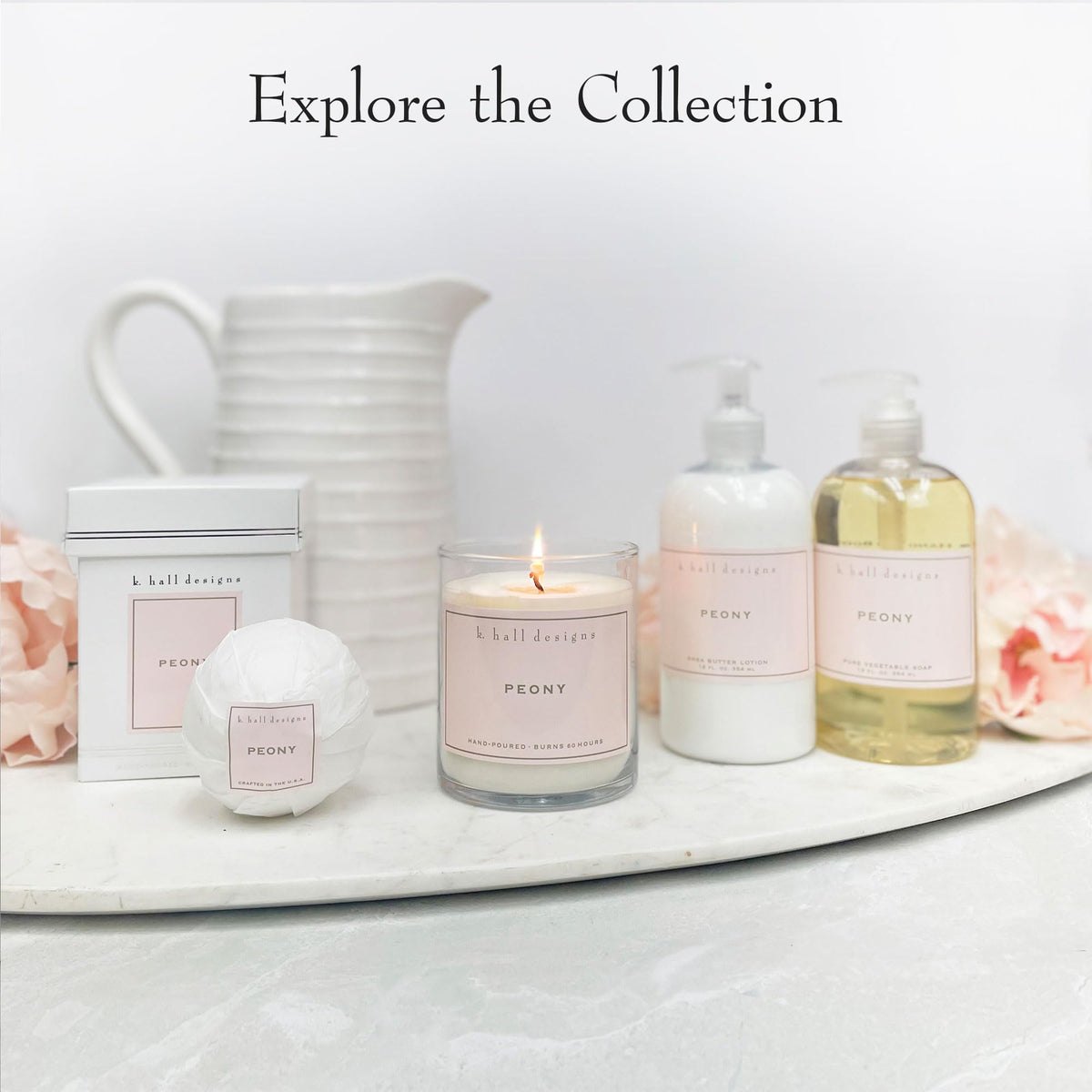 K. Hall Designs Peony Liquid Hand Soap on a kitchen counter