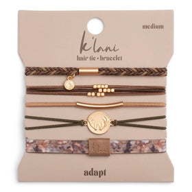 K'lani Adapt Hair Tie Bracelets in various colours stacked together