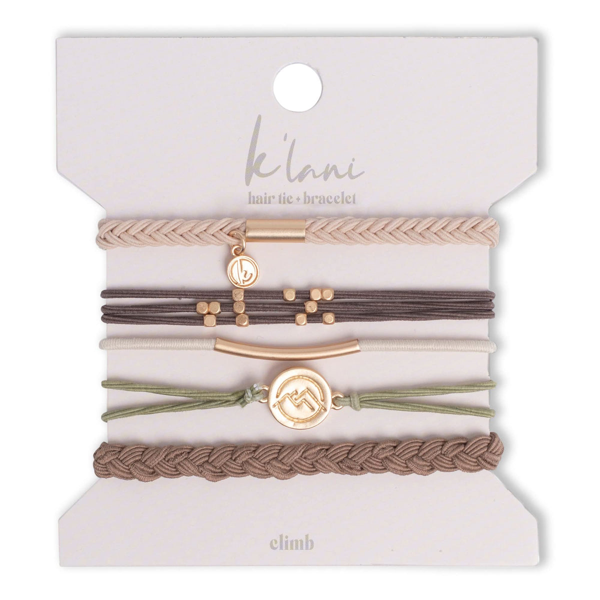 K'lani Climb Hair Tie Bracelets in assorted colours on a wrist