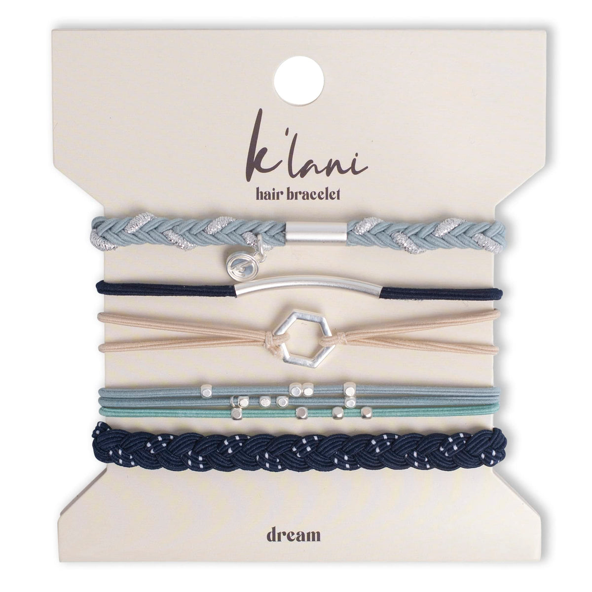 K'lani Dream Hair Tie Bracelets in assorted colours stacked