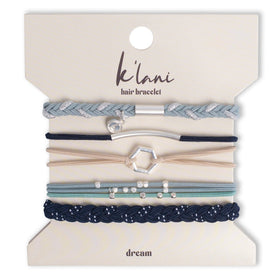 K'lani Dream Hair Tie Bracelets in assorted colours stacked