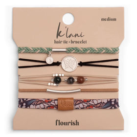 K'lani Flourish Hair Tie Bracelets front view with five colour-coordinated bands
