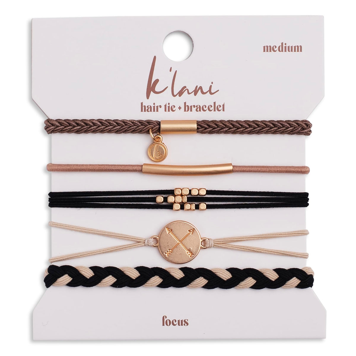 K'lani Focus Hair Tie Bracelets in assorted colours front view