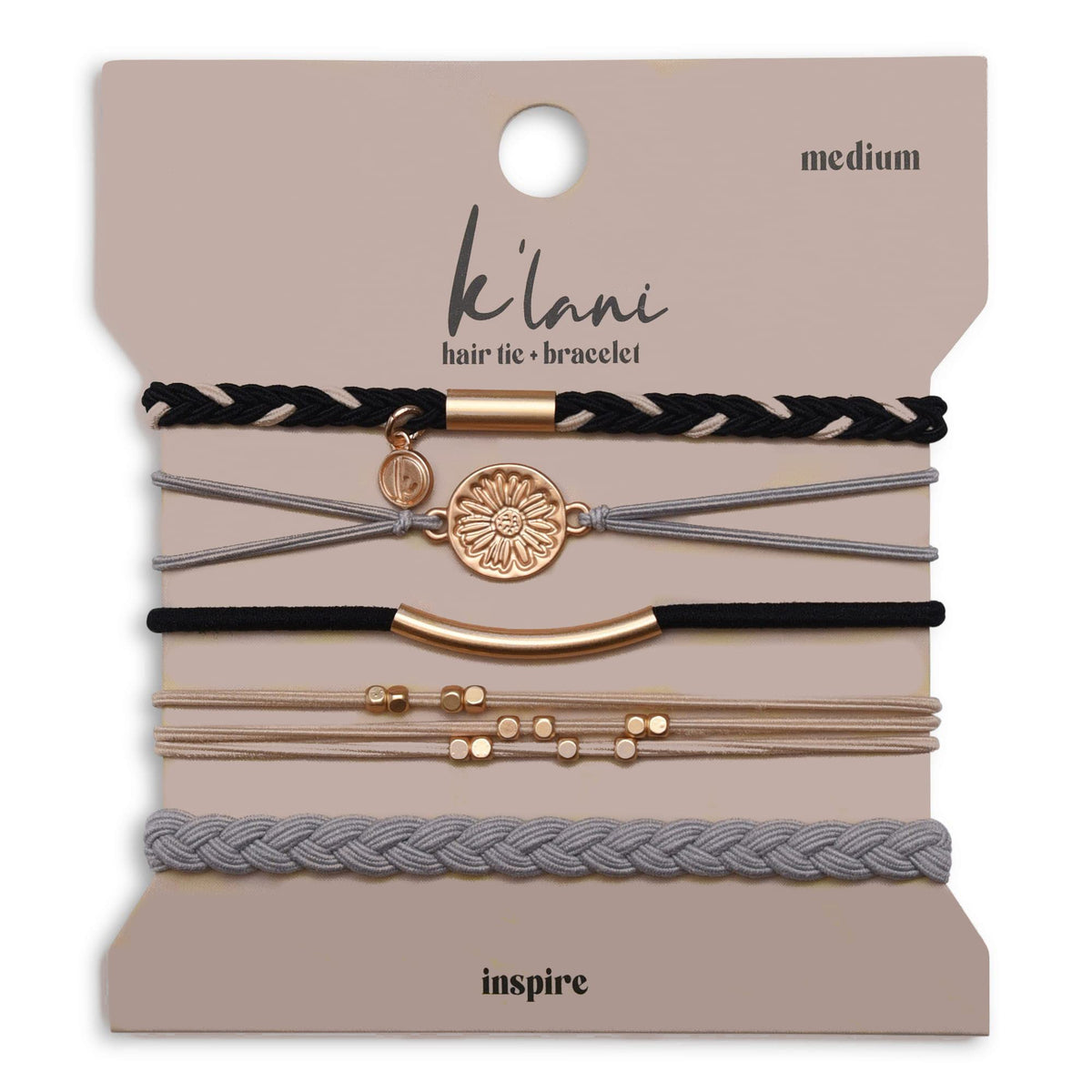 K'lani Inspire Hair Tie Bracelets in assorted colours on a wrist