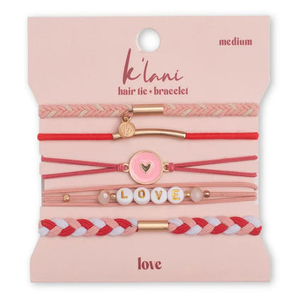 K'lani Love Hair Tie Bracelets in various colours displayed