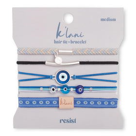 K'lani Resist Hair Tie Bracelets in assorted colours, displayed on a white background