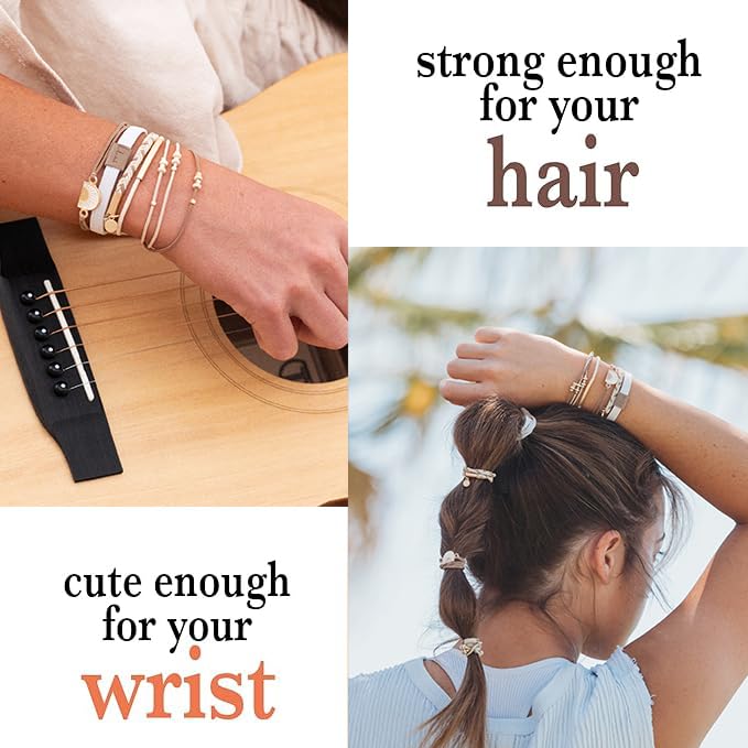 K'lani Rise Hair Tie Bracelet worn on wrist with casual outfit