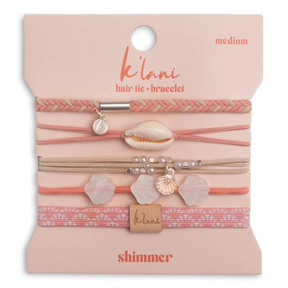 K'lani Shimmer Hair Tie Bracelets in assorted colours displayed on a flat surface