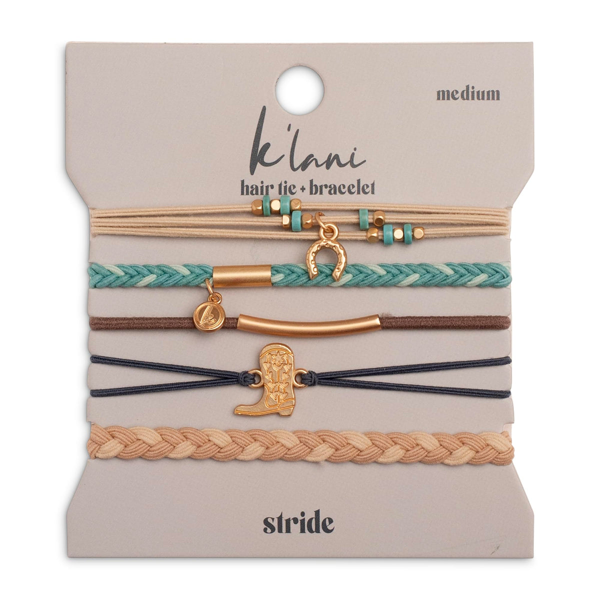 K'lani Stride Hair Tie Bracelets in assorted colours on a white background