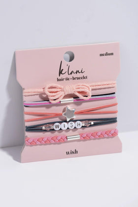 K'lani Wish Hair Tie Bracelet worn as a stylish accessory on wrist