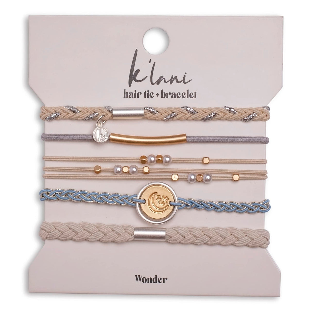 K'lani Wonder Hair Tie Bracelet set with five colour-coordinated bands