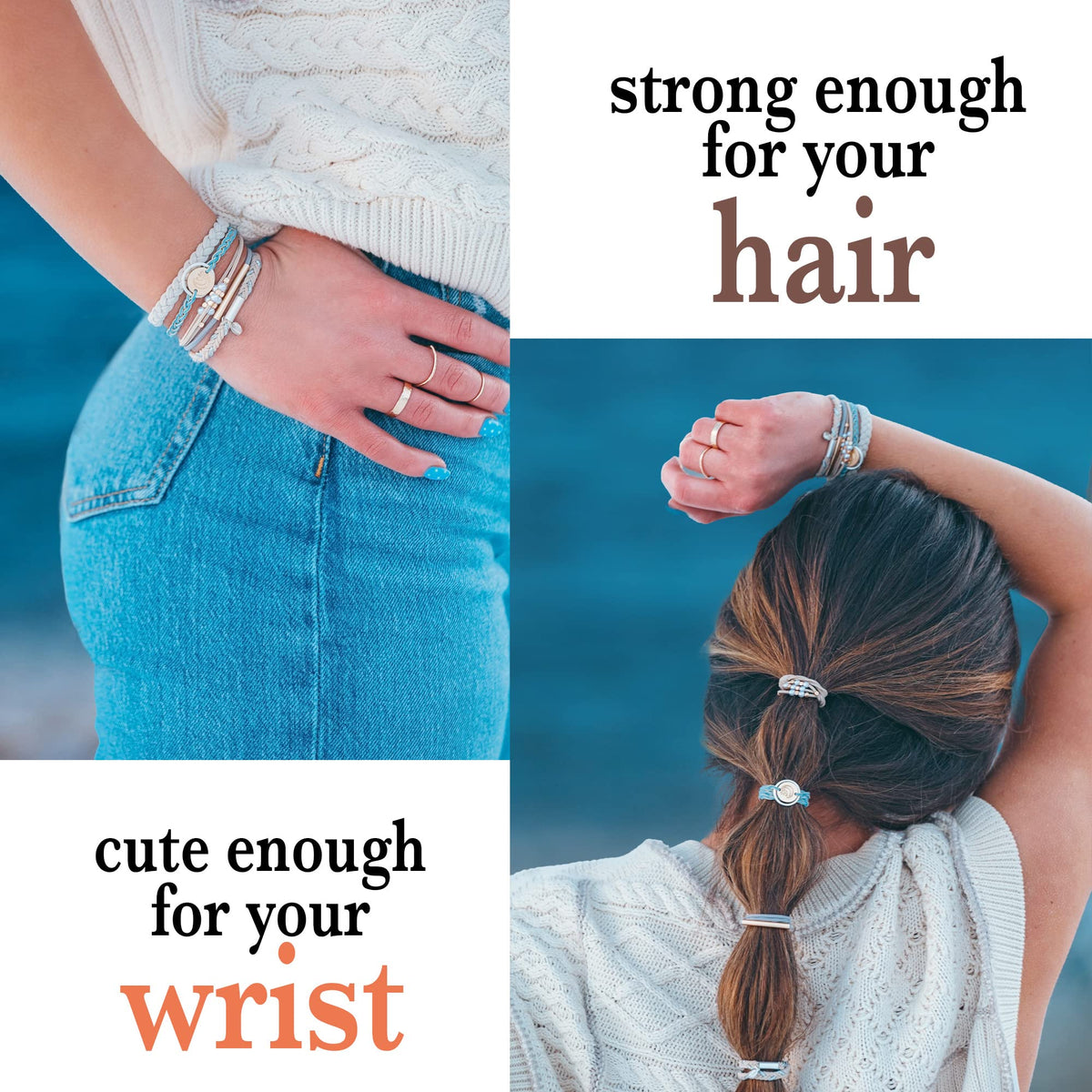 K'lani Wonder Hair Tie Bracelet worn on wrist with boho jewelry style