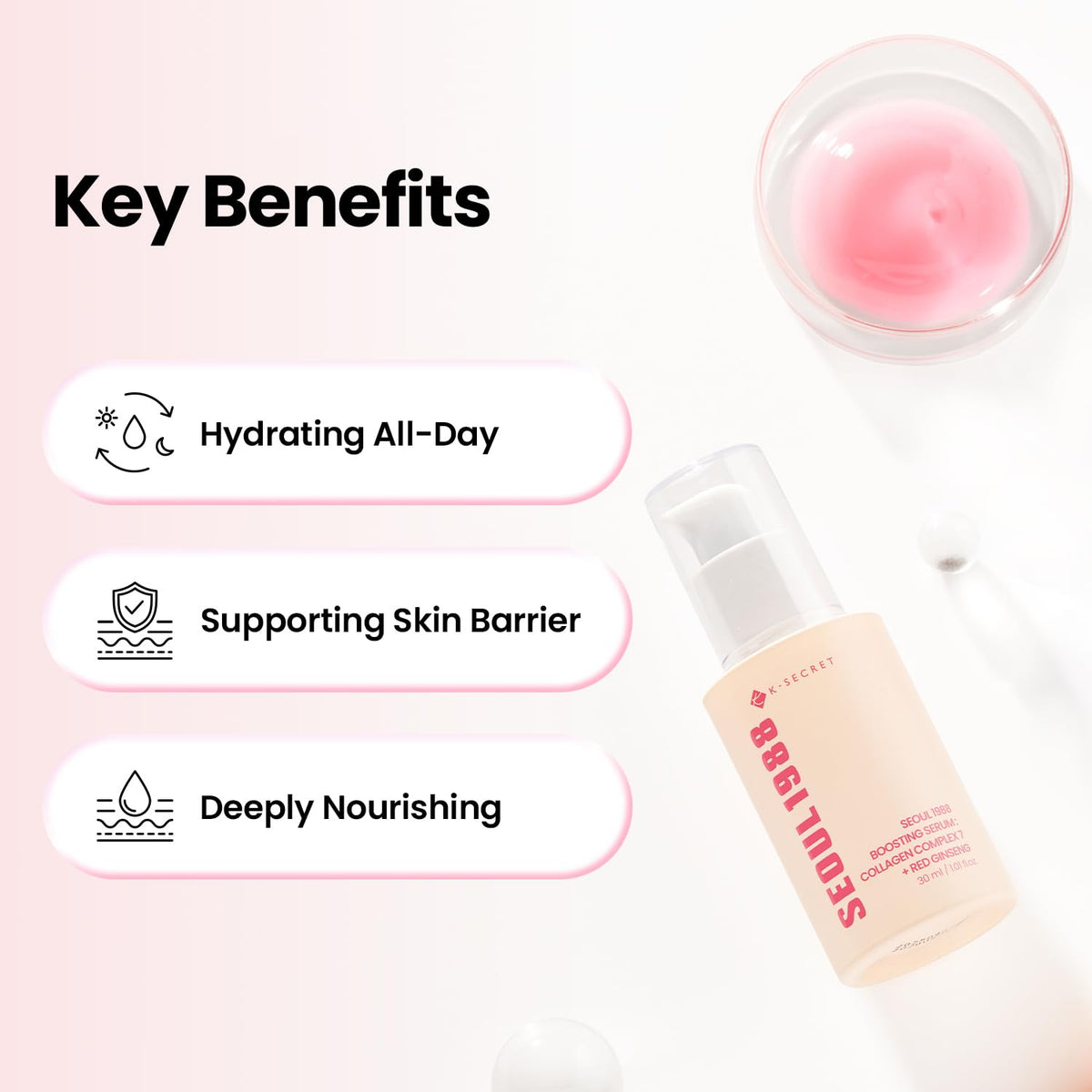 K-SECRET Collagen support Serum application on skin