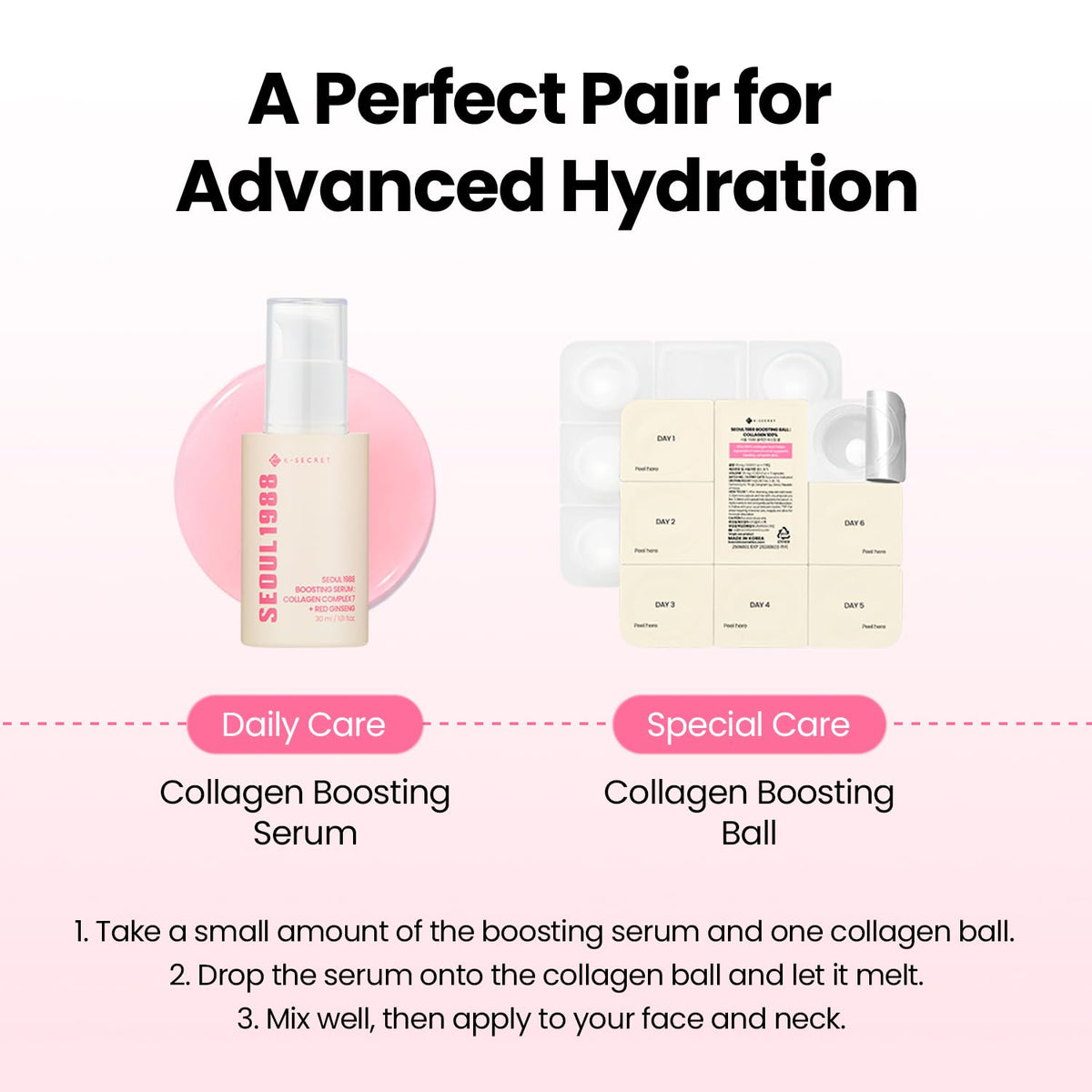 K-SECRET Collagen support Serum on a bathroom counter