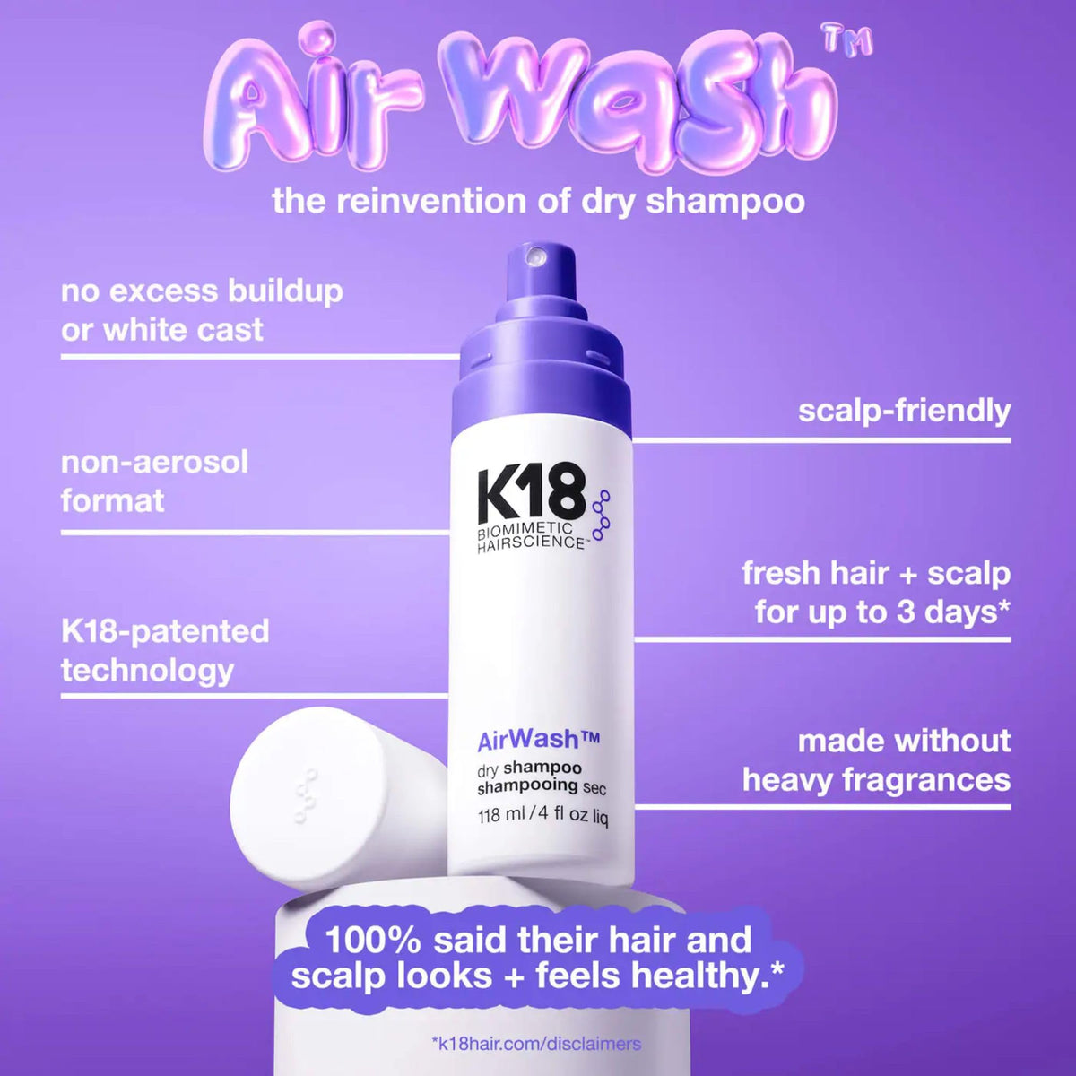 K18 AirWash Dry Shampoo bottle with nozzle