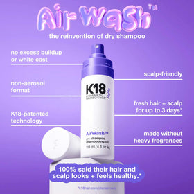 K18 AirWash Dry Shampoo bottle with nozzle