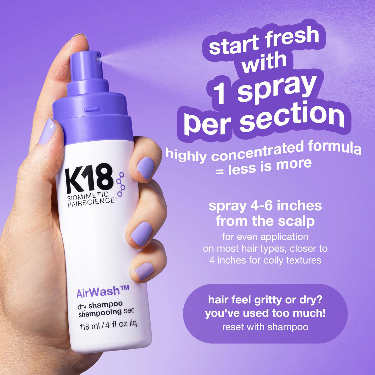 K18 AirWash Dry Shampoo in bathroom setting