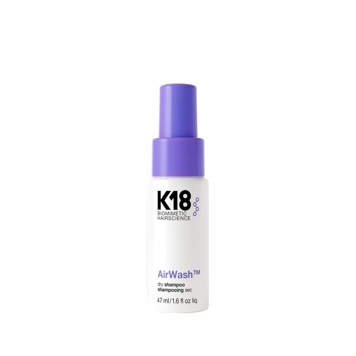 K18 AirWash Travel Non Aerosol Dry Shampoo Spray front view