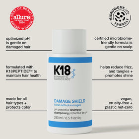 K18 Damage Shield Color Safe Shampoo back view with ingredient details
