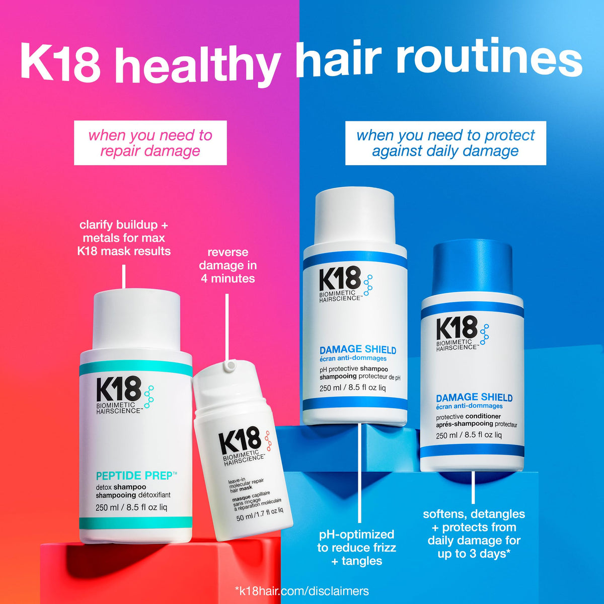 K18 Damage Shield Conditioner 8.5 Fl oz with texture display
