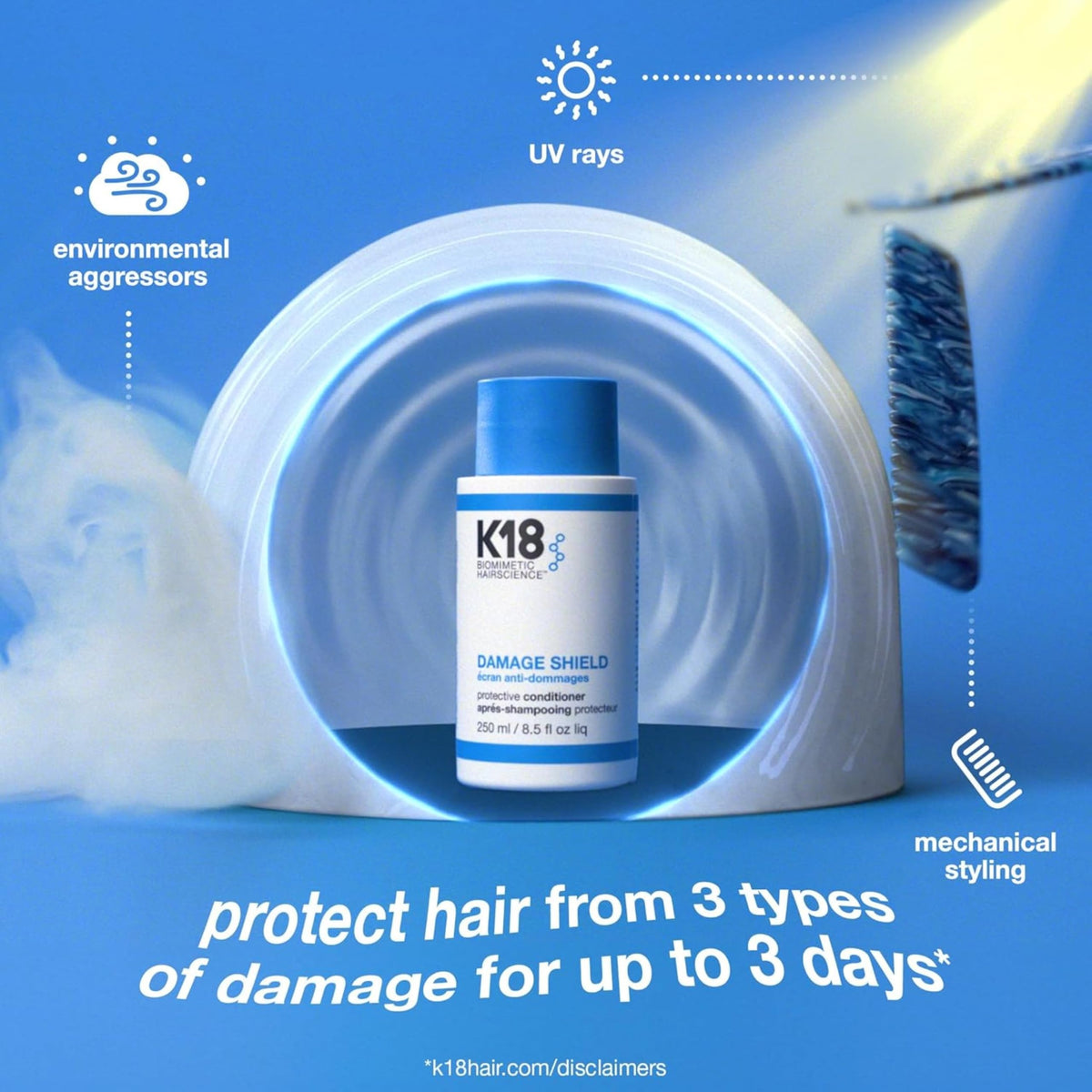 K18 Damage Shield Conditioner in bathroom setting