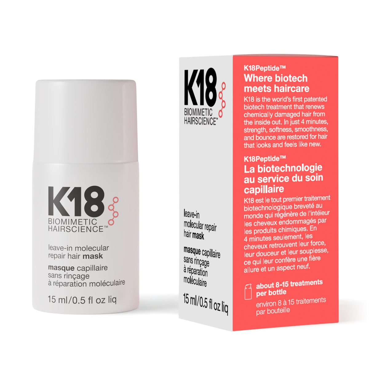 K18 Leave-In Molecular Repair Hair Mask front view 0.5 Fl oz