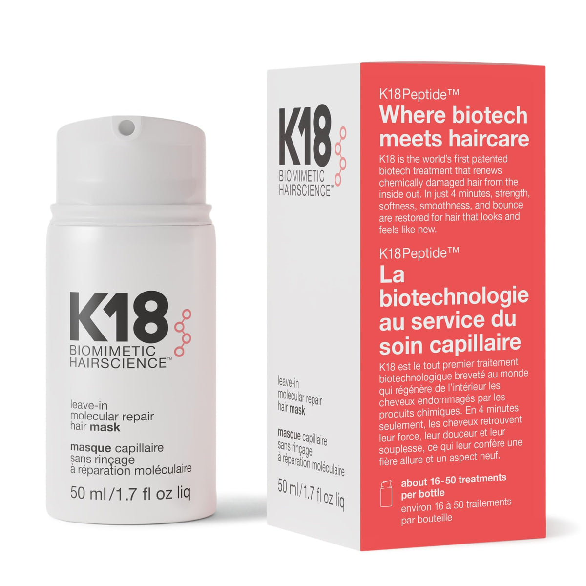 K18 Leave-In Molecular Repair Hair Mask front view 1.7 fl oz