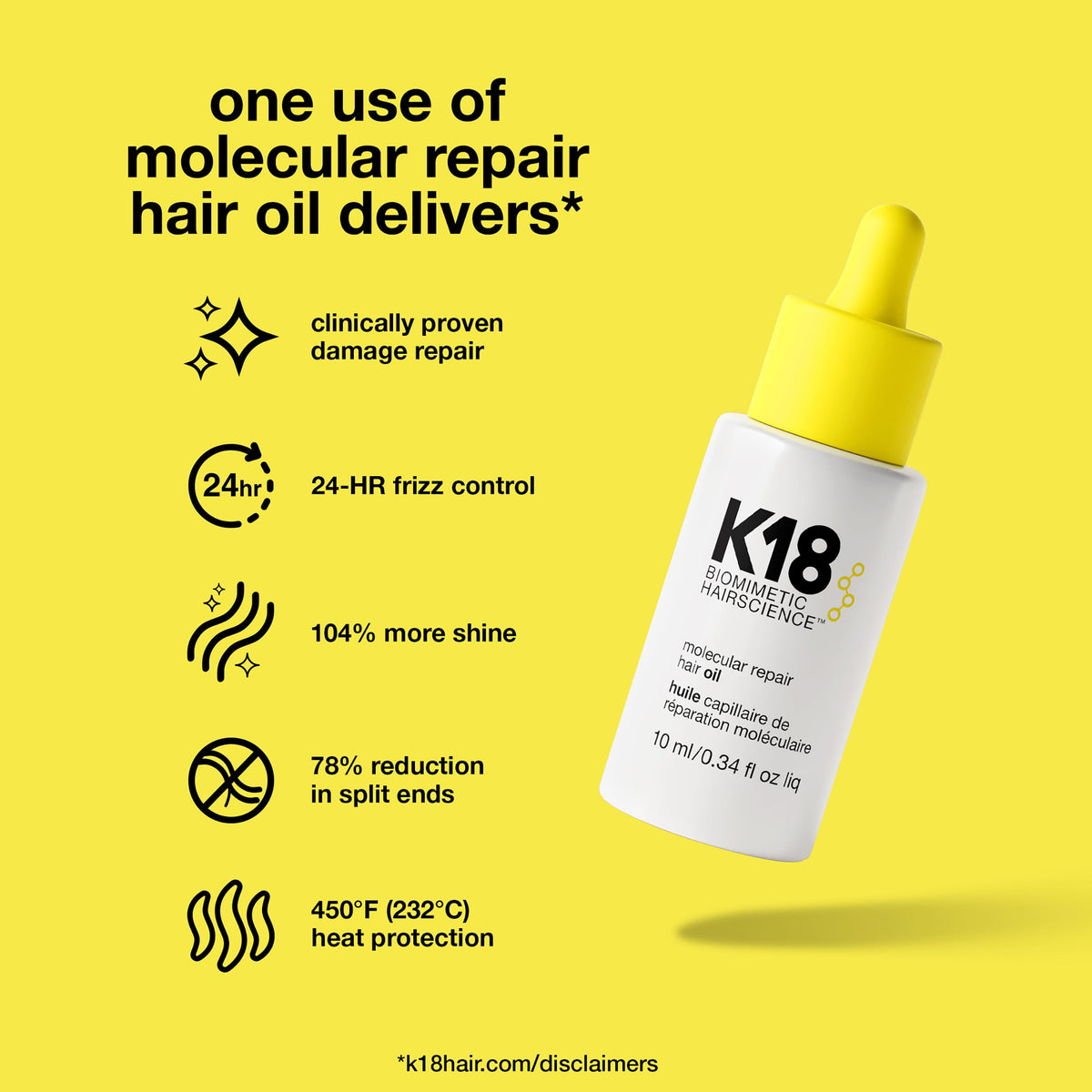 K18 Molecular Repair Hair Oil application on hair