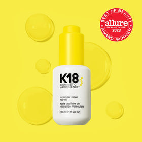 K18 Molecular Repair Hair Oil packaging with ingredients