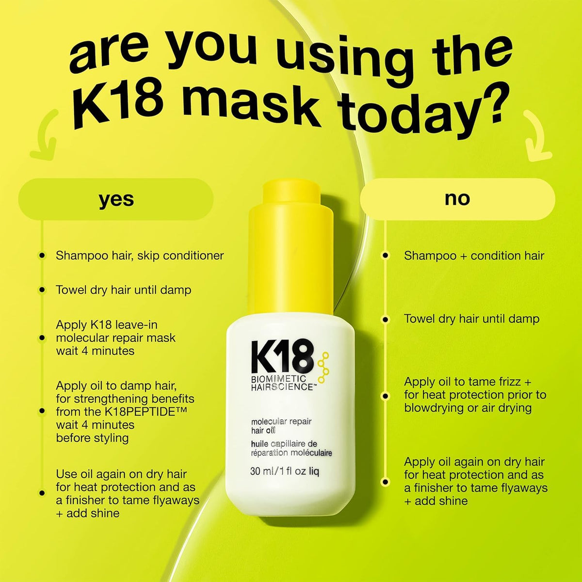 K18 Molecular Repair Hair Oil usage instructions