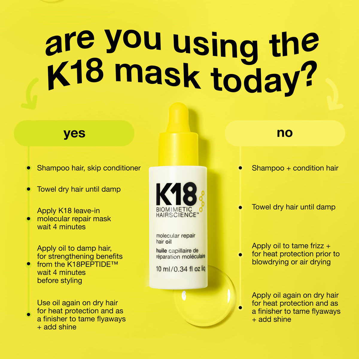 K18 Molecular Repair Hair Oil with ingredients displayed