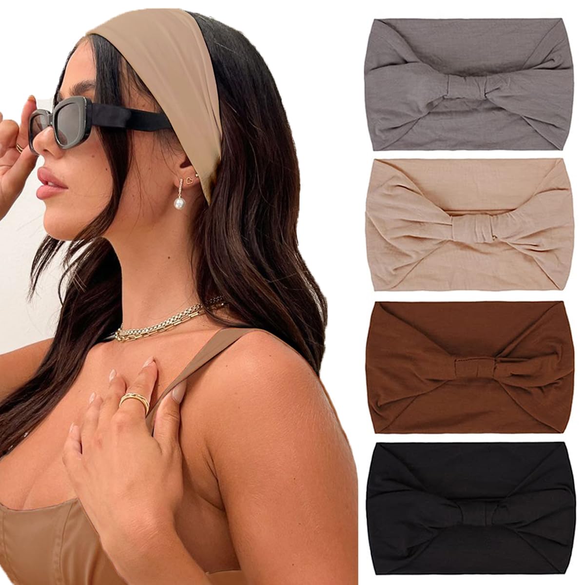 Kachanaa 4 pcs wide headbands for women with unique prints