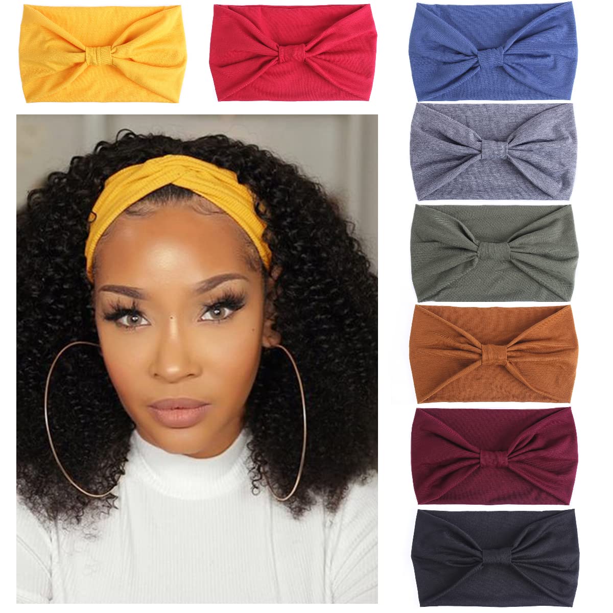 Kachanaa 8 Pack Wide Non-Slip Boho Women's Headband assorted designs front view