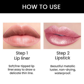 Kaely lip liner and lipstick set displayed on a vanity