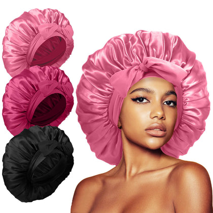 Kafteri 3Pcs Silk Satin Hair Bonnets in assorted colours