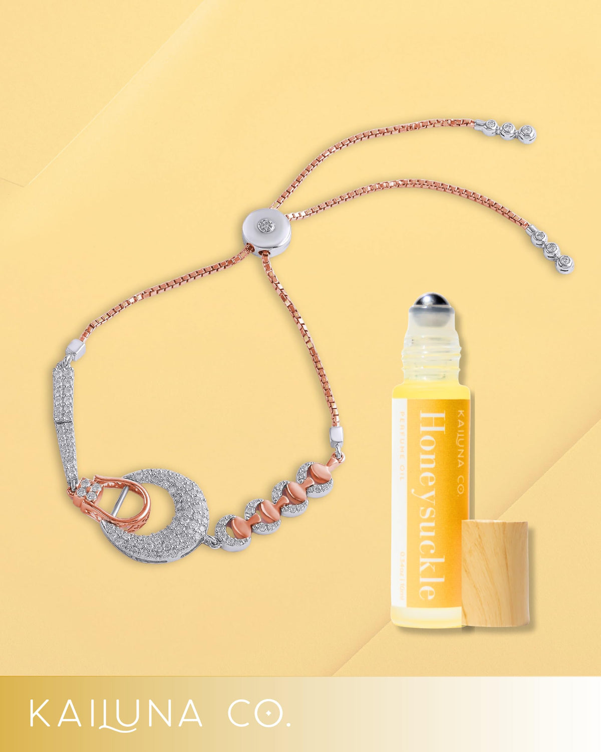 Kailuna Co. Honeysuckle Essential Oil Perfume Roll On 10 ml with natural background