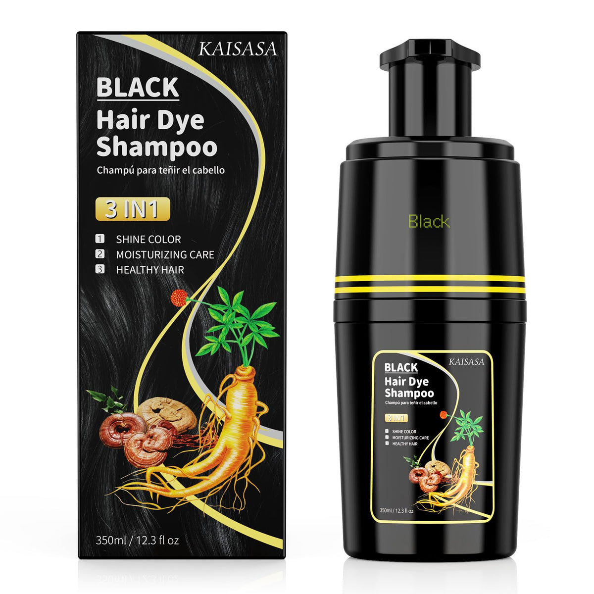 KAISASA Black Hair Dye Shampoo 3-in-1 front view