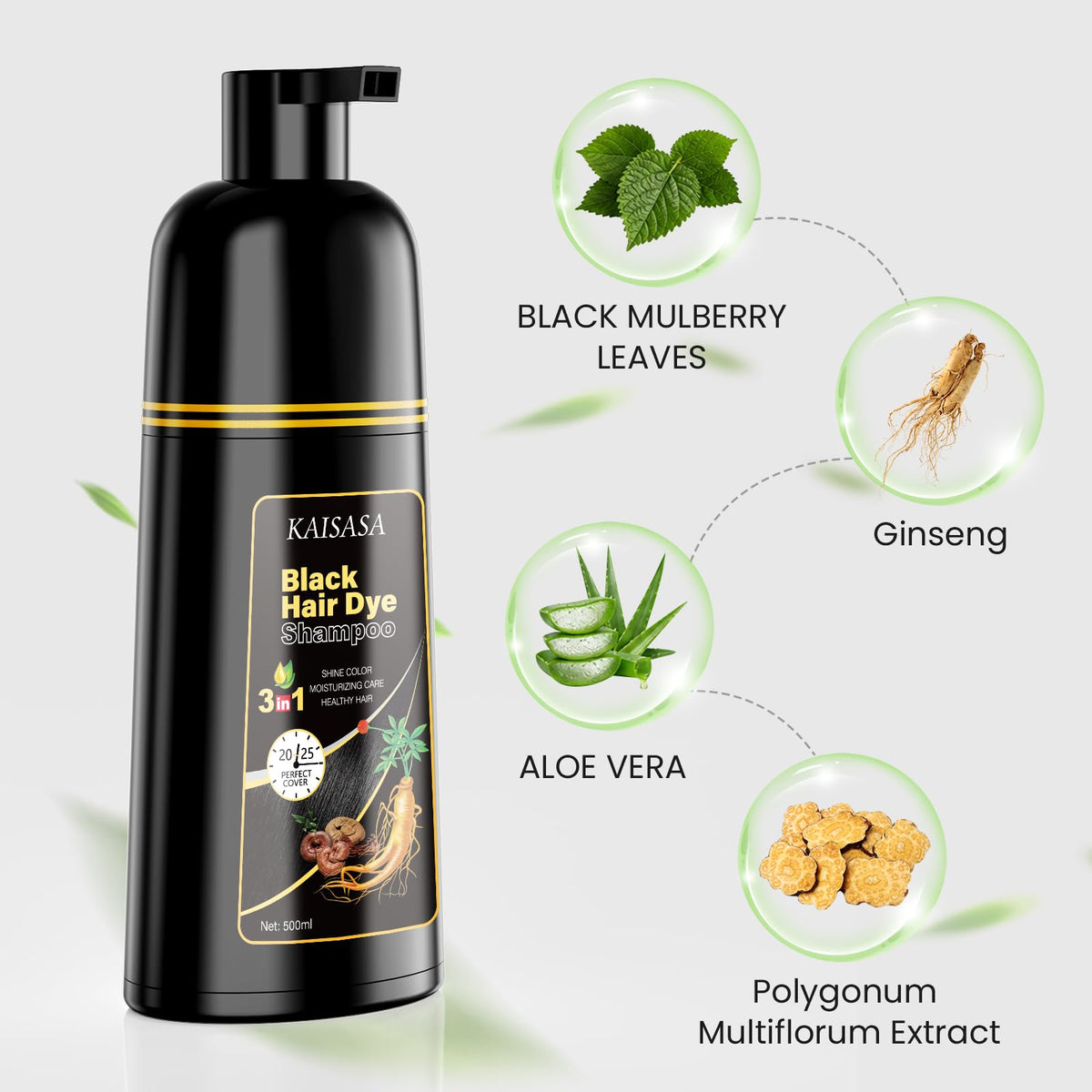KAISASA Black Hair Dye Shampoo 3 in 1 lathering on hair
