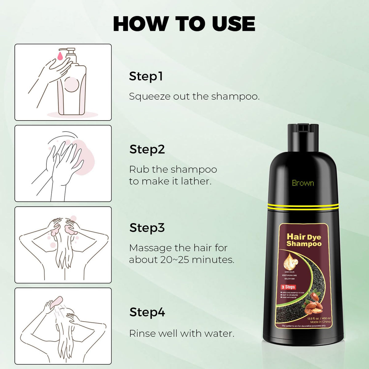 KAISASA Brown Hair Dye Shampoo 3 in 1 application on hair