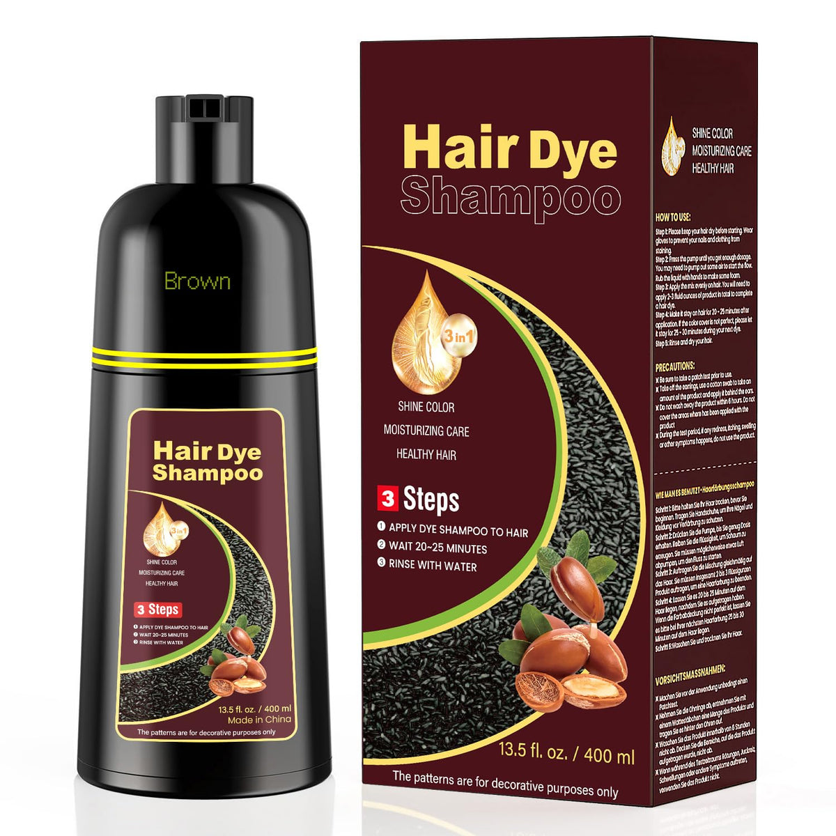 KAISASA Brown Hair Dye Shampoo 3 in 1 front view