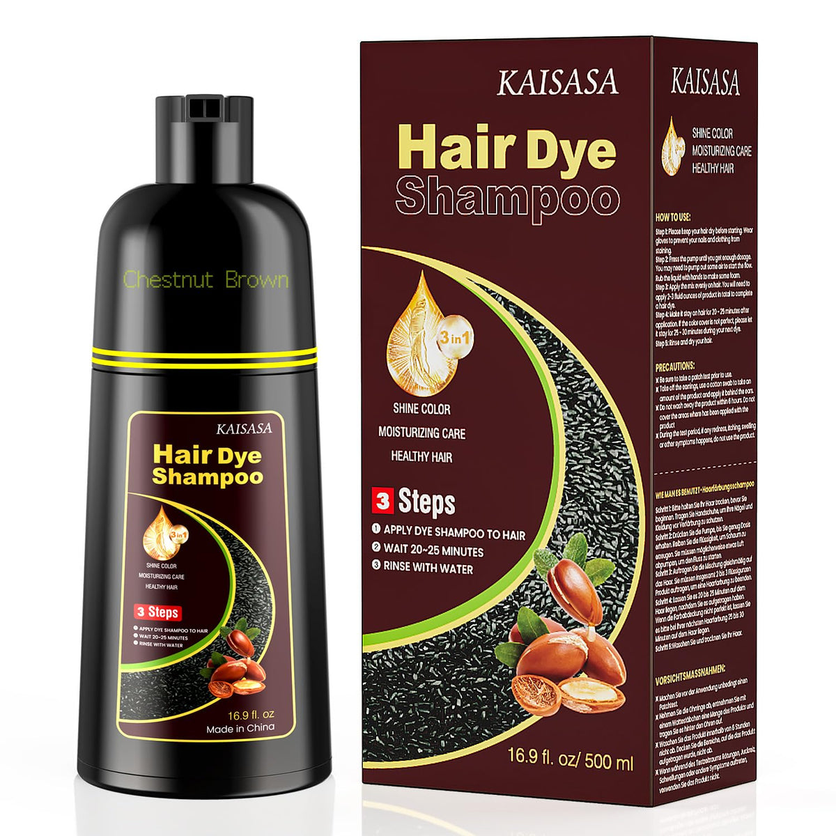 KAISASA Chestnut Brown Hair Dye Shampoo 3-in-1 front view