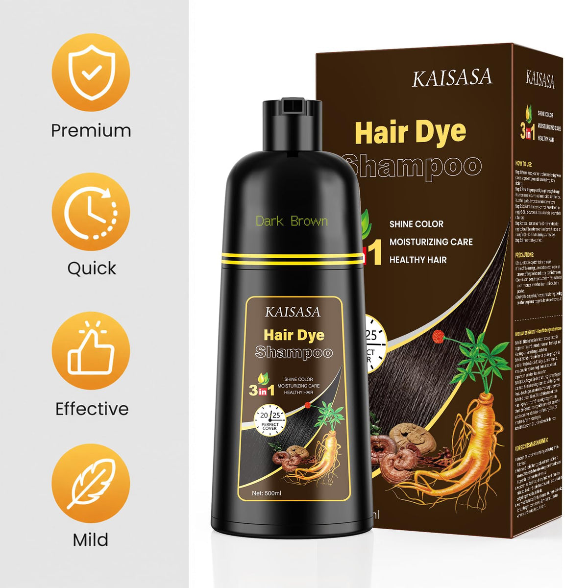 KAISASA Dark Brown Hair Dye Shampoo used on curly hair