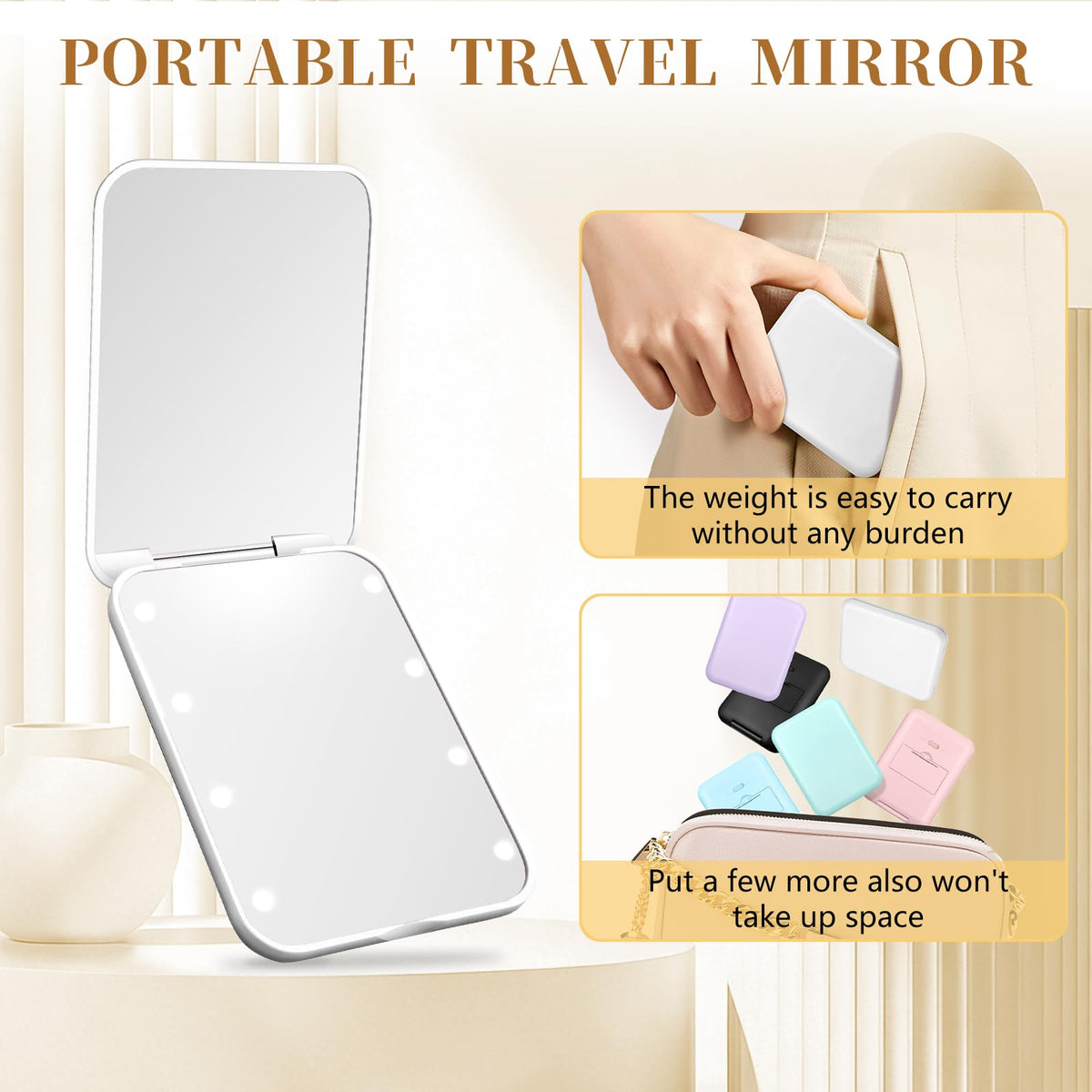 Kakuje Compact Mirror in a handbag for travel
